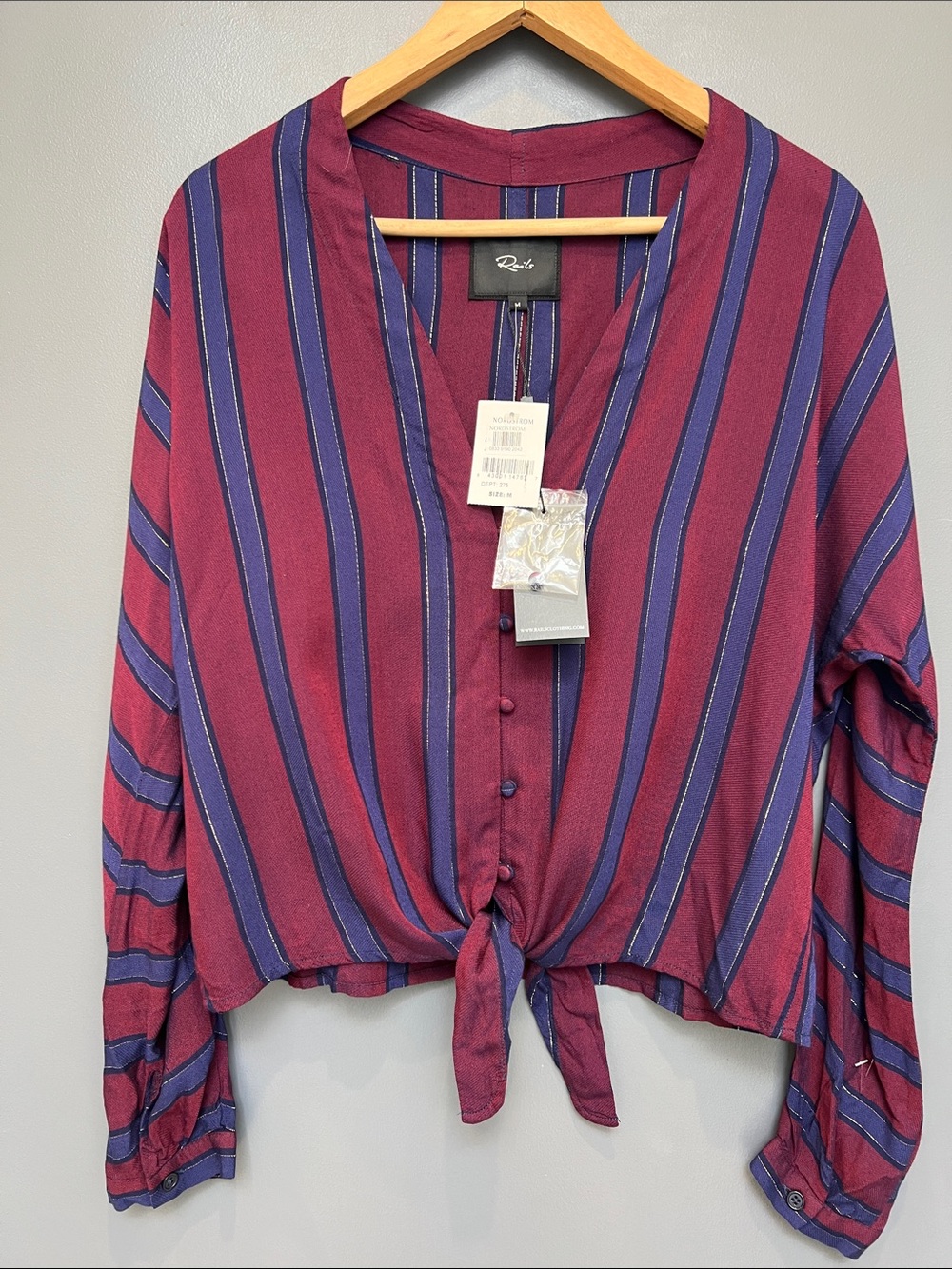 Rails Burgundy Striped Tie-Front Button Down Top